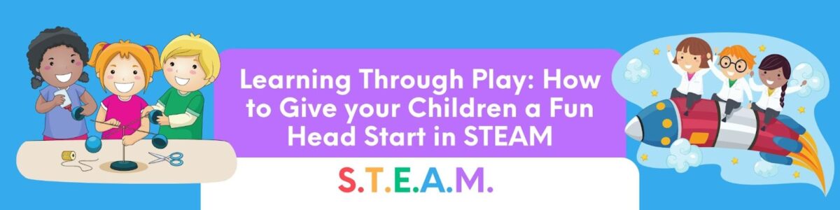 illustrations of kids building a model and riding a rocket