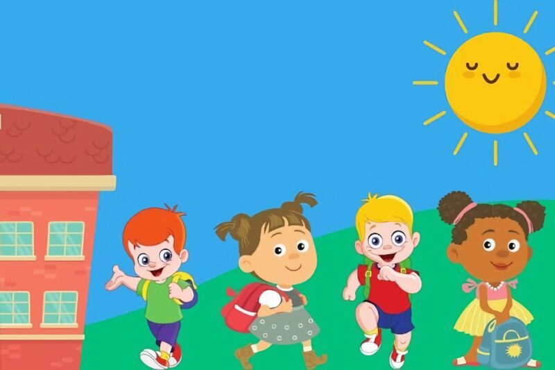 illustration of 4 kids with backpacks