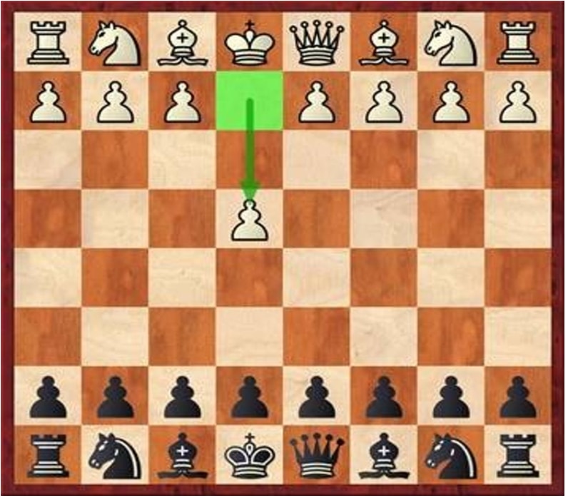 virtual chess board with pawn moving two spaces forward